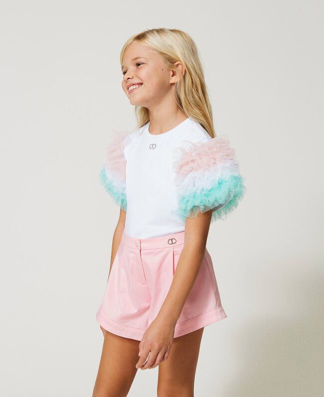 T-SHIRT IN JERSEY C/MANICHE IN TULLE SFUMATO 