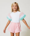 T-SHIRT IN JERSEY C/MANICHE IN TULLE SFUMATO 