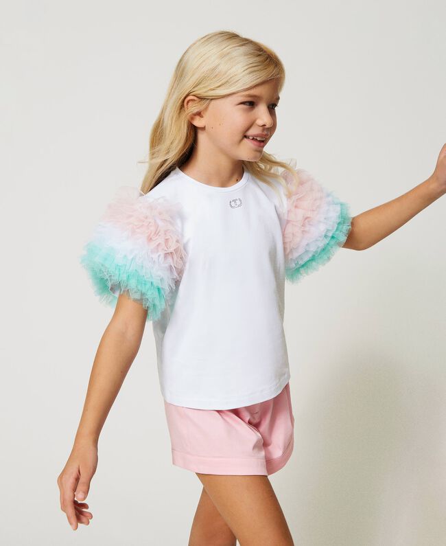 T-SHIRT IN JERSEY C/MANICHE IN TULLE SFUMATO 