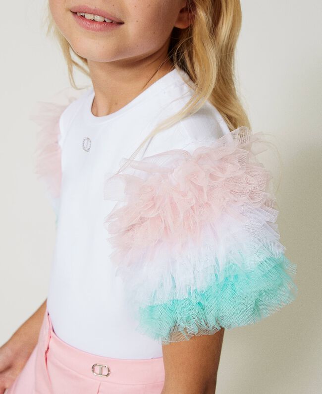 T-SHIRT IN JERSEY C/MANICHE IN TULLE SFUMATO 