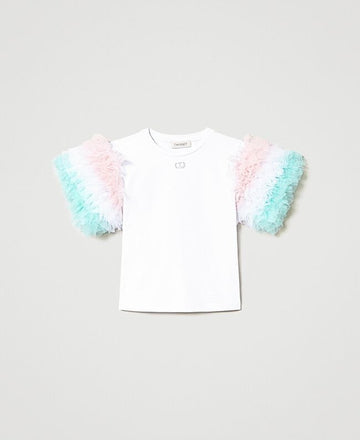 T-SHIRT IN JERSEY C/MANICHE IN TULLE SFUMATO 