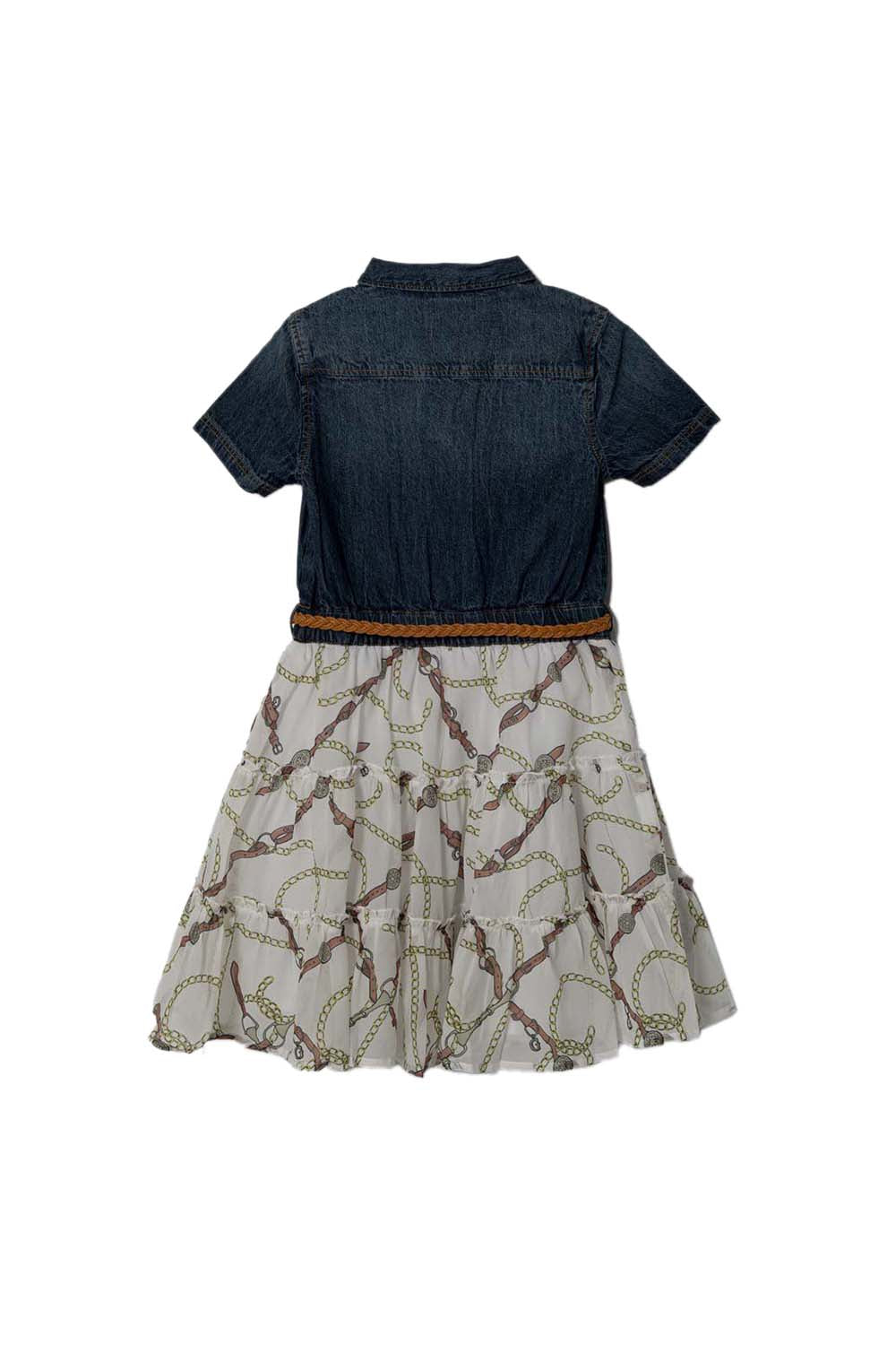 MIXED FABRIC SS DRESS W/BELT 