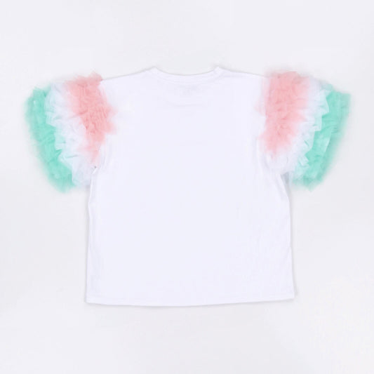 T-SHIRT IN JERSEY C/MANICHE IN TULLE SFUMATO 