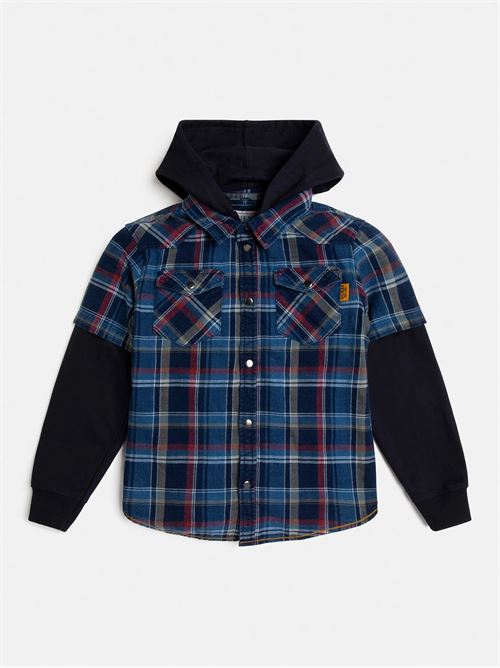 INDIGO CHECK HOODED LS SHIRT GUESS | L2BH05WF010/LPP5