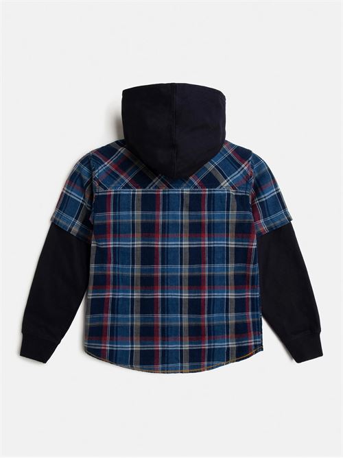 INDIGO CHECK HOODED LS SHIRT GUESS | L2BH05WF010/LPP5